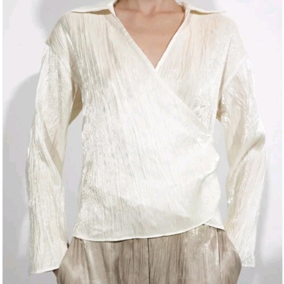 Zara Tops - Zara Wrinkle Satin Effect Blouse Top Size Small